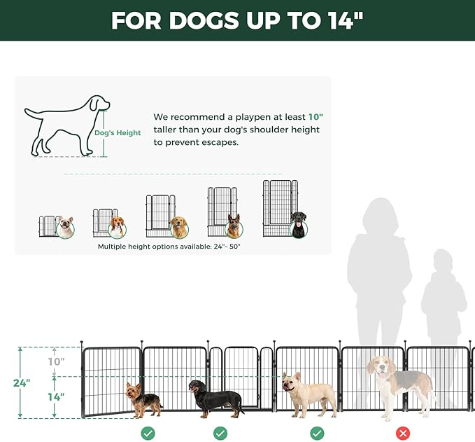FXW Rollick Unleashed Dog Playpen for Indoor, Yard, RV Camping, 24 inch 8 Panels Dog Pen with Washable Pee Pad for Small and Puppy Dogs, Black│Patented