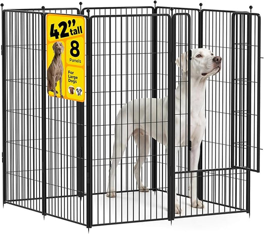Dog Playpen 42 inch 8 Panels for Indoor & Outdoor Use – Heavy-Duty Metal Pet Fence with Ground Stakes, Rounded Ball Tops for Safety, Stable & Foldable Design, Easy to Assemble