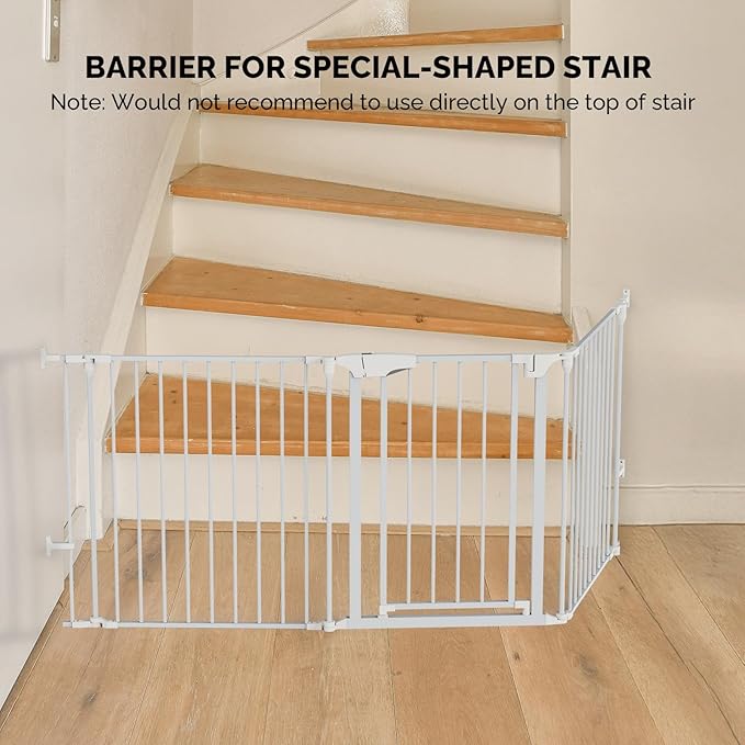 Bonnlo 82-Inch Versatile Safety Gate Metal Baby/Pet Gate Configurable Dog Barrier - Ideal for Wide Door Openings, Stairways, Doorways, Includes Wall Mounts