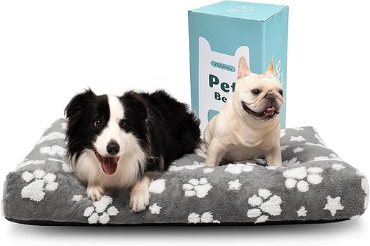 Dog Beds for Extra Large Dogs, Cute Thick Dog Bed for Crate Kennel, Fluffy Pet Bed with Removable Washable Cover and Anti-Slip Bottom, 41"x 28", Grey Paw
