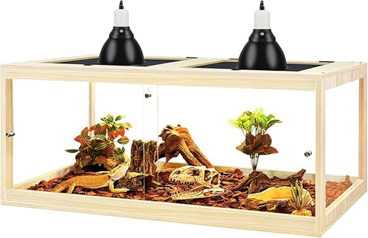 PROLEE Reptile Tank, 82 Gallon Beard Dragon Tank, Tempered Glass Reptile Encloure and Snake Tank with Locking Design for Lizard,Gecko,Chameleon (48"X19.5"X19.5",Oak)