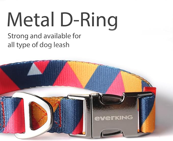 Everking Dog Leash and Collar Set with Metal Buckle, Suitable for Small Dogs Weighing 3-10kg,Memphis Geometric Pattern Design Style, Flexible Webbing, Nylon Handle, Adjustable (Flamingo, S)