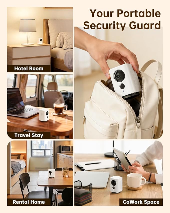 ELYSOO Wireless Indoor Camera: Battery Powered Pet/Dog Monitor with Phone App, 360° Pan/Tilt, Smart Detection, No Wiring Needed, 2K Live Video, Night Vision, Portable Home Cam for Room/Rental/Travel