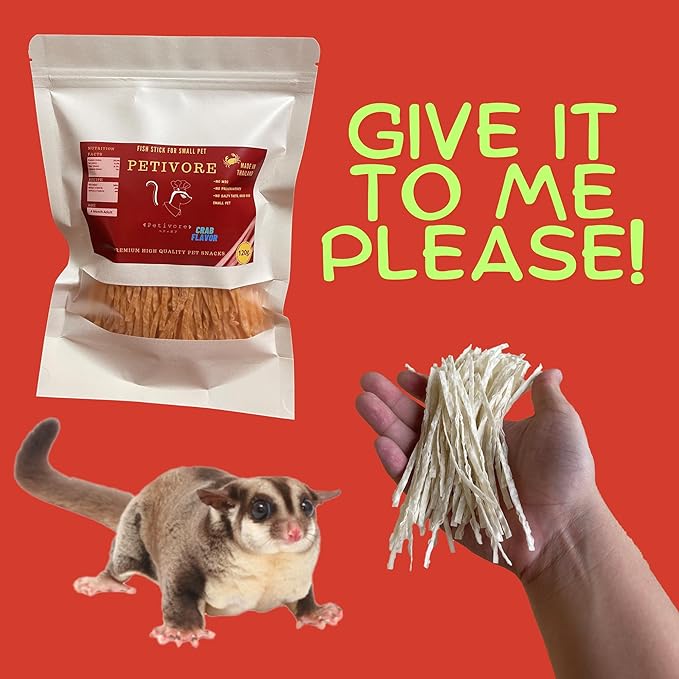 Crab Flavor - Premium Large Pack Fish Snack for Sugar Glider and Small Exotic Pet - Made from Real Fish - Hamster, Squirrel, Marmoset - Delicious Treats (120g)