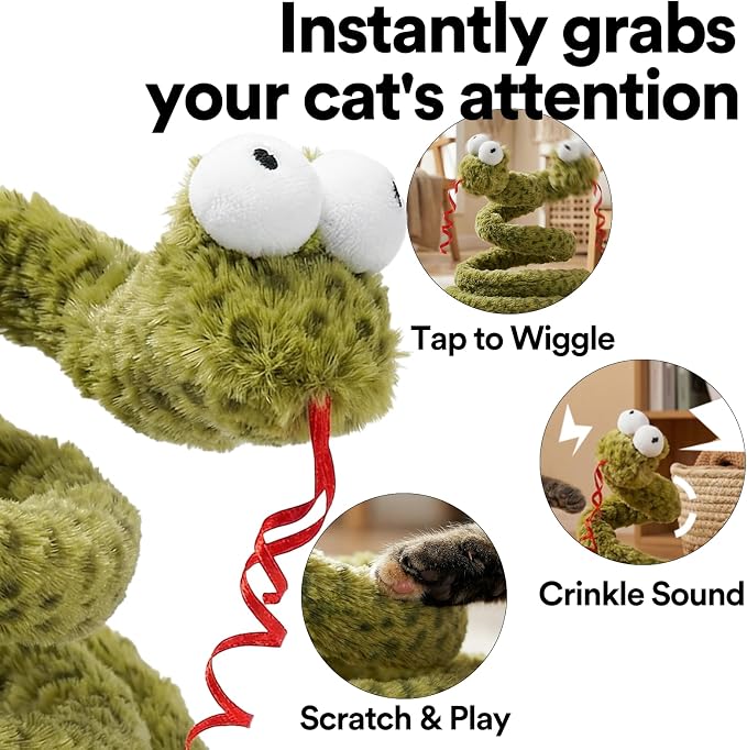 ZEZE Forest Snake Spring Interactive Cat Toy with Scratch Base, Bouncy Spiral Plush Teaser with Crinkle Sound & Ribbon, Self-Play Boredom Relief for Indoor Cats - Image 3