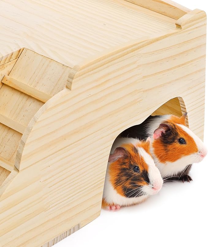 Coloch Wooden Guinea Pig Castle with Hay Feeder, Large Chinchilla Hideout with Feeding Bowl&Ladder Multi-Chamber Guinea Pig House for Guinea Pigs, Chinchillas, Hedgehogs