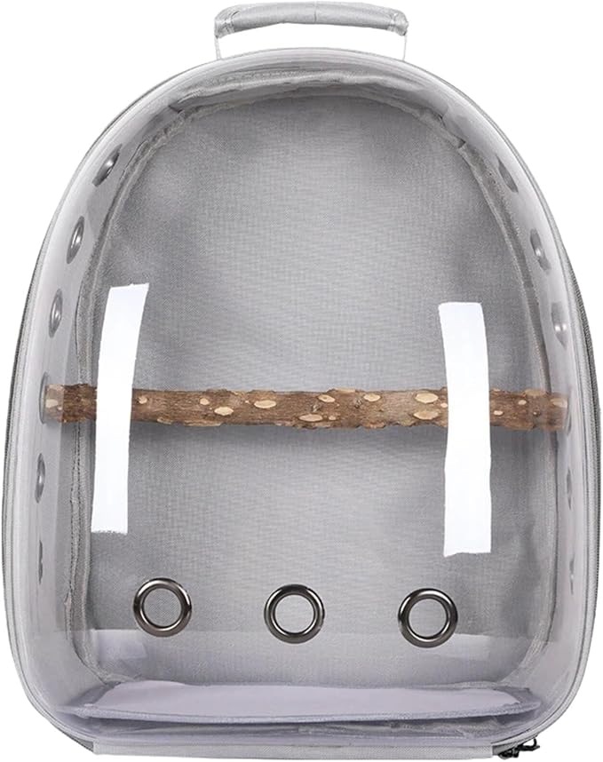 Bird Backpack, Lightweight and Breathable Outdoor Travel Backpack with 12 Breathable Holes, Wooden Pole, Adjustable Shoulder Strap for Birds and Pets (Grey)