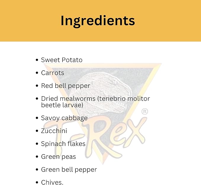 T-Rex Bearded Dragon Food Gourmet Blend – All-Natural Dried Vegetables & Insects, Protein-Included Plant-Based Reptile Diet, Easy to Prepare, 4 oz