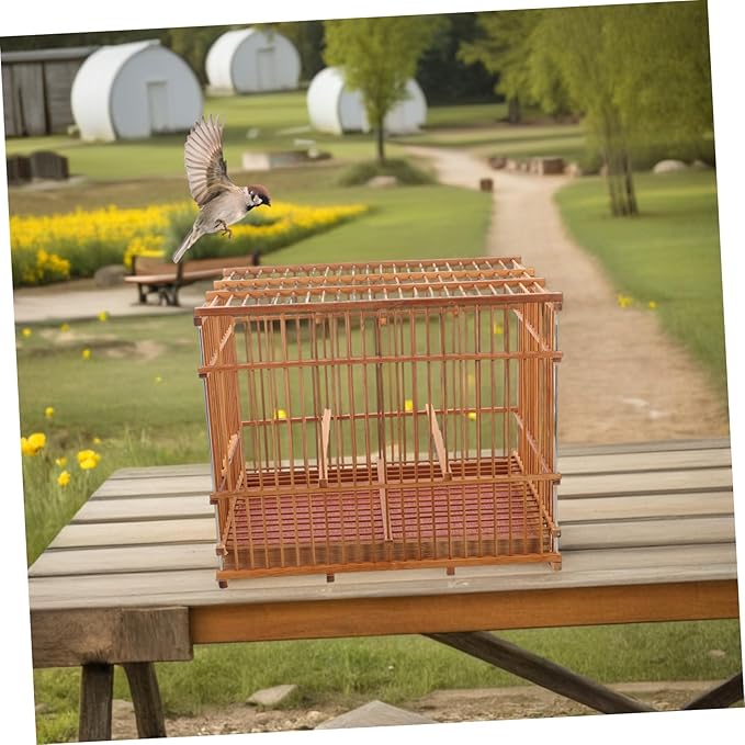 Toyvian Lightweight Bamboo Bird Cage for Small Birds Portable Woven Canary Carrier Handle for Indoor and Outdoor Travel Sturdy Design for Parakeets and Budgies