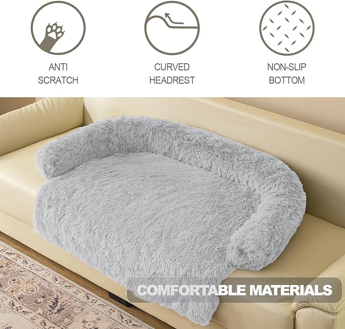 Tinaco Calming Dogs/Cats Bed Mats, Dog Pad Washable Removable Couch Cover, Plush Long Fur Mat for Pets, Waterproof Lining, Perfect for Small, Medium and Large Dogs and Cats (Light Gray, 31"x23")