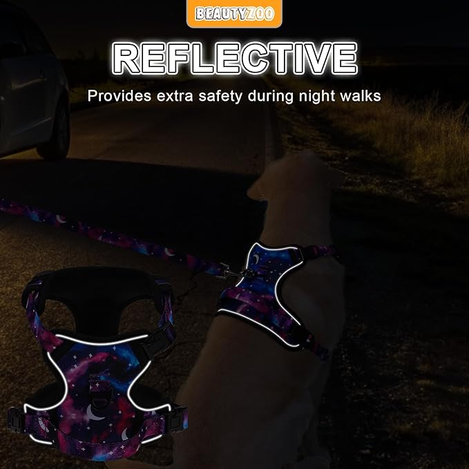 BEAUTYZOO No Pull Dog Harness and Leash Set with 2 Metal Leash Clips - Overhead-Free 3 Snap Buckles Design, Adjustable No-Choke Soft Padded Reflective Oxford Pet Vest for Small Medium Large Dogs, XL