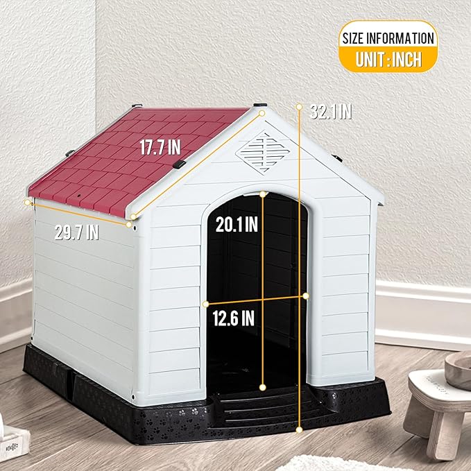 FDW Dog House Indoor Outdoor Durable Ventilate Waterproof Pet Plastic Dog House Puppy Shelter Kennel,Dark Red