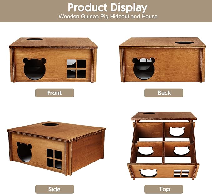 Wooden Guinea Pig Hideout, Small Animal Houses Habitats, Large Hideout House for Small Rabbit Chinchilla Gerbil, Sturdy Hamster Hideout Bed Hutch Bunny Cage