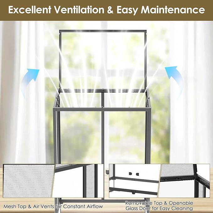 Erinnyees 67 Gallon Reptile Terrarium with Top Screen Ventilation, Snake Habitat with Heating Pad Space, Front Opening Reptile Vivarium with Sliding Cable Outlet for Snakes, Leopard Geckos, Turtles