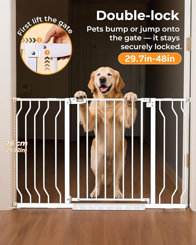 30"- 48" Extra Wide Baby Gate with Cat Door, [30.5" Tall] [No-Drill Pressure Mount] [Includes 2 Extensions] Pet & Toddler Safety Gate for Kitchens, Stairs, and Doorways