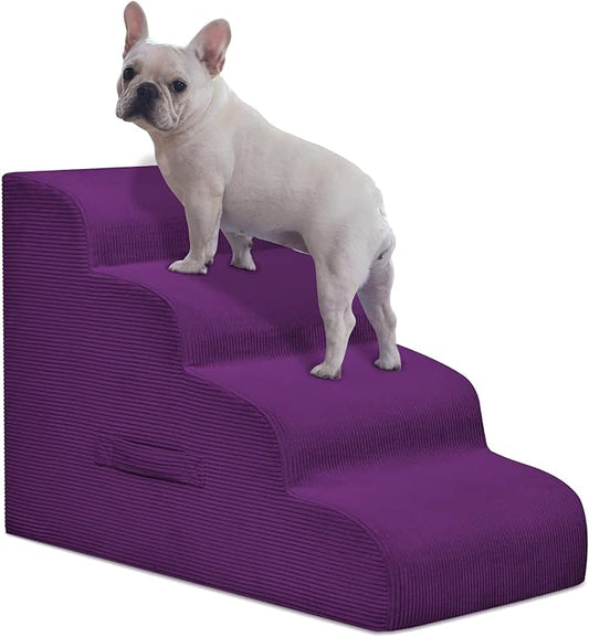 Mesa Lemon Dog Steps for Small Dogs, 4-Step Dog Ramp and Stairs for High Beds and Sofa, Non-Slip Pet Stairs Removable and Easy to Clean Cover, Purple