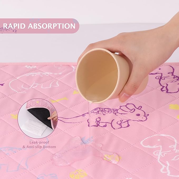 IEUUMLER Washable Pee Pads for Dogs, 1 Pack Non-Slip & Waterproof Pack Whelping Pad, Reusable Washable Puppy Potty Training Pad with Fast Absorbent for Playpen EU007 (Pink Dinosaur, 48"X48"-1pcs)