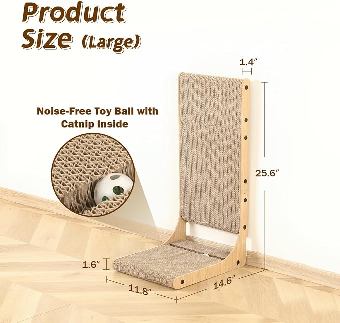 Zakkart 4-Pack Cat Scratching Board, 25.6'' Tall Cardboard L Shape Vertical Cat Scratchers for Indoor Cats, Cat Scratching Post for Wall and Couch, Large - Image 4