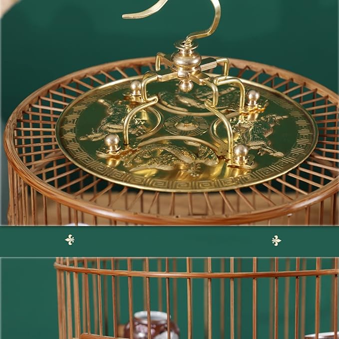 ENGENDER Bird Cage Bird Carrier Cage Embroidery Ceramic Cup with Drawer Tray Round Cage Bird Cage Cover Bird Cage Bird Travel Convenient for Bird Activities Parakeet Cage