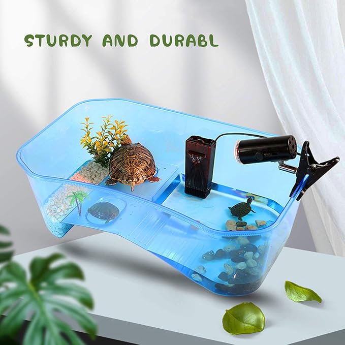 Rypet Turtle Tank Aquarium - Reptile Habitat, Turtle Habitat, Reptile Aquarium Tank for Crayfish Crab (Excluding Accessories) Blue