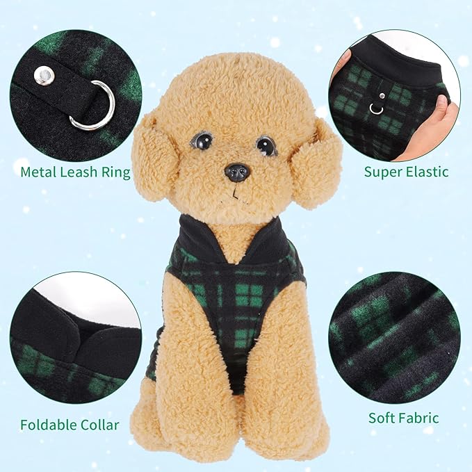 Rbenxia Buffalo Plaid Dog Sweaters - Soft Fleece Vest with Leash Ring - Warm Jacket for Small Puppy & Cat Pets (XXX-Large)