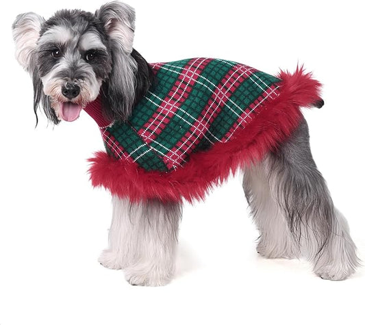 Dog Sweater Cloak, Pearl Cotton Bouclé Yarn Puppy Sweater, Cold Weather Coat Knitwear for Small Dogs, Classic Turtleneck Thick Dog Clothes with Thick Fluff DS-DP01L