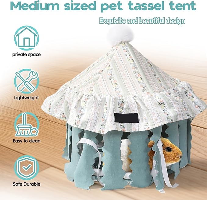 Hamster Hideout Tent with Curtain,Bunny Hideout, Machine Washable Guinea Pig Hide Tent Houses & Habitats, Triangular Hideout Shelter Small Animal Bed,Ferret, Rat, Chinchilla, Squirrel（Round）