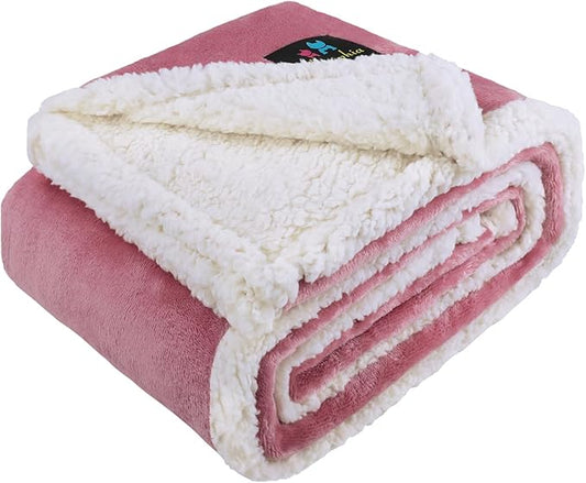 Luciphia Waterproof Bed Blanket Washable,Soft Sherpa Fleece Puppy Reversible Throw Blankets for Small Dog Cat,Furniture Cover Protector Couch Bed from Liquid Pee and Pet Fur, Pink White, 40" x 28"
