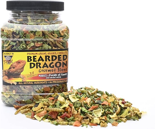 T-Rex Bearded Dragon Food Gourmet Blend – All-Natural Dried Vegetables & Insects, Protein-Included Plant-Based Reptile Diet, Easy to Prepare, 4 oz
