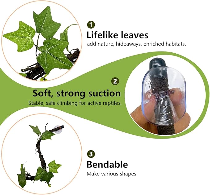 BNOSDM Reptile Climbing Branch Flexible Bend-A-Branch Jungle Vines Terrarium Plant Decoration with Suction Cup for Crested Gecko Chameleon Gecko Snake Tree Frog 2PCS