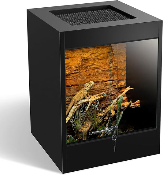PVC Reptile Enclosure Terrarium 33 Gallon Reptile Tank, Front Opening Tall Bearded Dragon Tank 24"x18"x18" with Tempered Glass Sliding Doors, Lock & Top Screen Ventilation for Geckos Snake Lizard