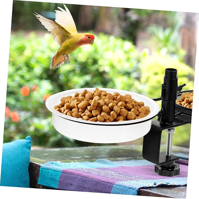 Bird Food Container Double Bowl Bird Feeder Water Dispenser for Garden and Backyard Metal Construction Easy to Install