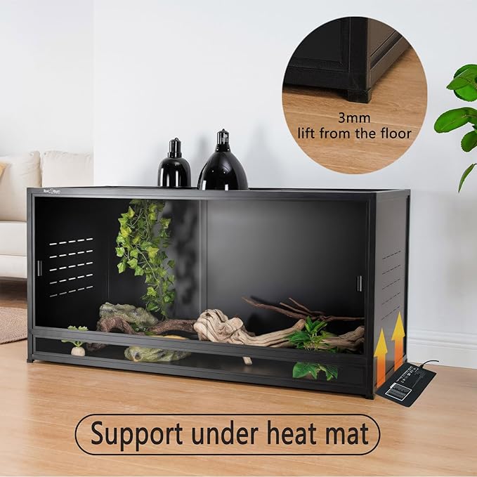 Reptile Tank 120 Gallon, 48"x24"x24" Large Reptile Enclosure for Bearded Dragon and Ball Python,Snake Terrarium with Heavy Duty Screen Front Sliding Tempered Glass Door, Combination Lock