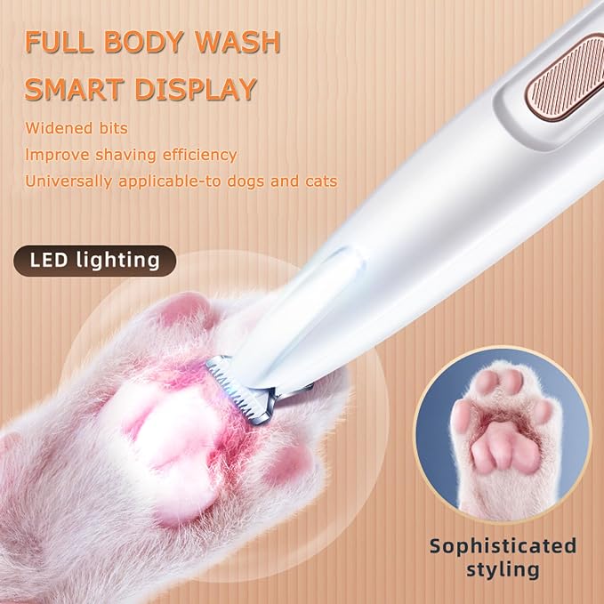 1PC Dog Paw Trimmer with LED Light,35dB Low Noise Precision Pet Paw Trimmer for Dogs Cats Grooming Clippers,Safety Electric Paw Hair Trimmer for Paws,Ears,Rump,Face,Eyes,Dog - Image 2