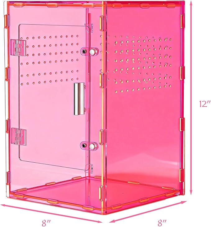 8x8x12 Terrarium Acrylic Reptile Enclosure – Cyberpunk Pink Reptile Tank with Tropical Rainforest-Inspired Design for Crested Geckos & Small Pets