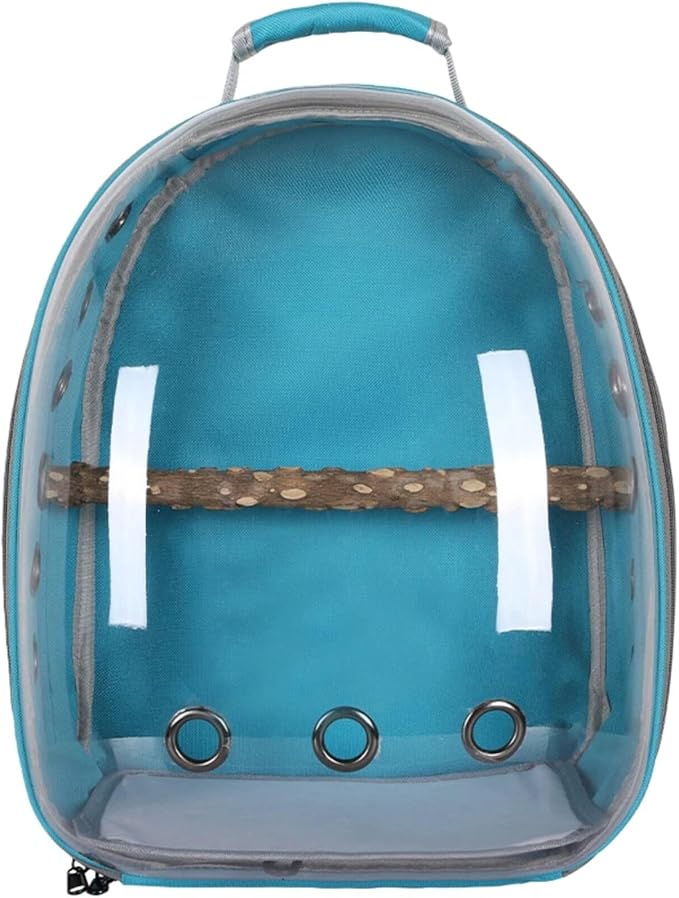 Bird Backpack, Lightweight and Breathable Outdoor Travel Backpack with 12 Breathable Holes, Wooden Pole, Adjustable Shoulder Strap for Birds and Pets (Light Blue)