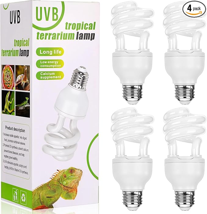 Reginary 4 Pcs UVB Reptile Light 10.0 13W UVB Bulb for Desert Tropical & Sub-Tropical Reptiles Compact Fluorescent Lamp, Ideal for Chameleons, Lizards, Tortoises, Snakes, Iguanas & Turtles