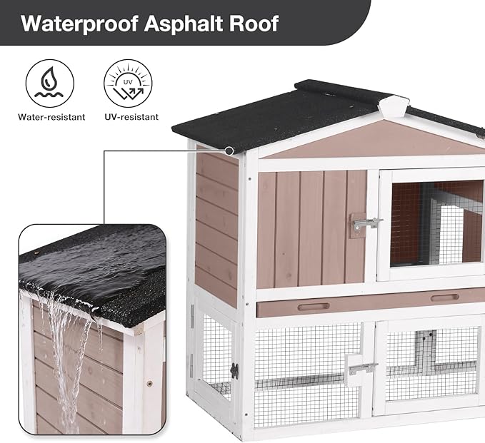 Chicken Coop Outdoor, Wooden Chicken House with Leakproof Tray and Waterproof Roof, Small Chicken Coops for 2 Chickens, Duck House, Rabbit Hutch (Brown)