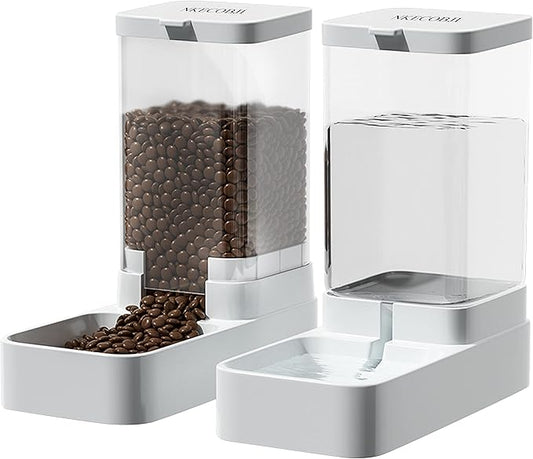 NKECOBJI Gravity Pet Feeder and Water Dispenser Set, Automatic Dog Feeder and Dog Water Dispenser for Dogs Cats Pets Animals Large Capacity(3.8L)