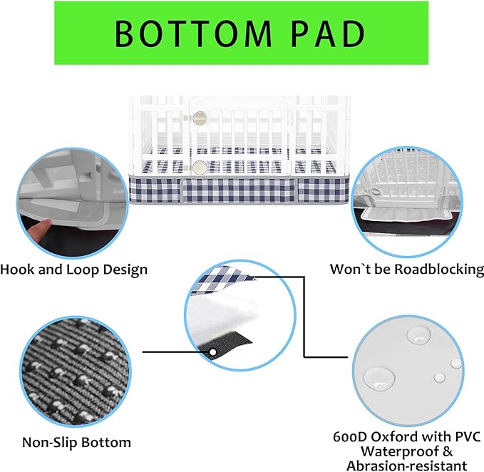 2 Pack Dog Playpen Cover and Bottom Pad Fits for 36 Inch 4 Panels Pet Playpen, Dog Crate Pad Puppy Play Pen Cover, Hoop and Loop Design (Note: Playpen Not Included) BlueCheck