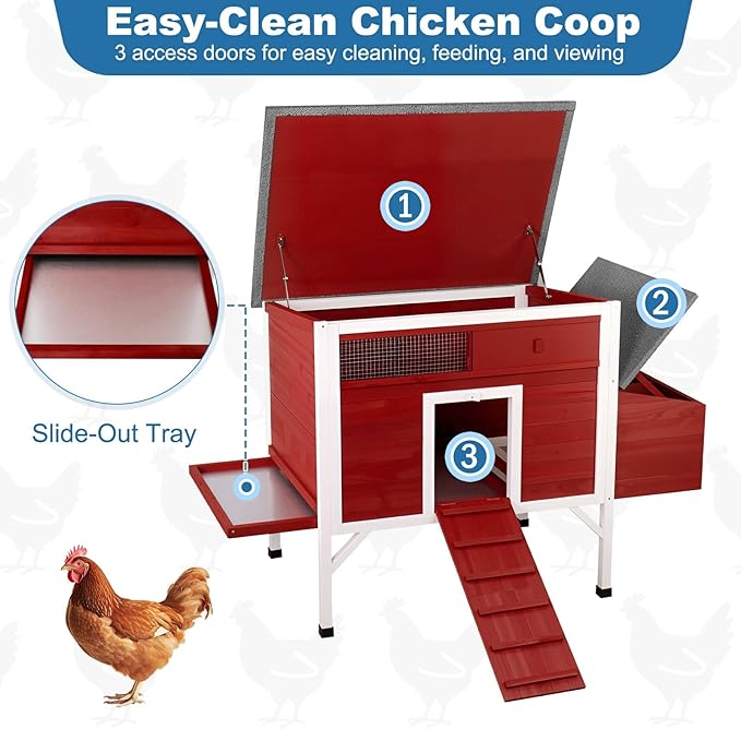 FunXplore Outdoor Chicken Coop Weatherproof Wooden Hen House Small Animal Pet Hutch with Asphalt Roof Elevated Legs Removable PVC Layer Above Nest Box Pull-Out Tray