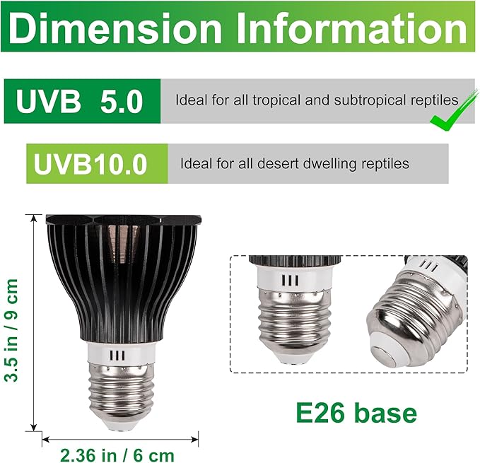 UVB Reptile Light Bulb 5.0, 5W LED High Intensity UV Replacement Lamp Bulbs for Tropical Reptiles Bearded Dragon Hermit Crab Turtle Leopard Gecko Tank Chameleons Iguanas Snake - 1 Pack
