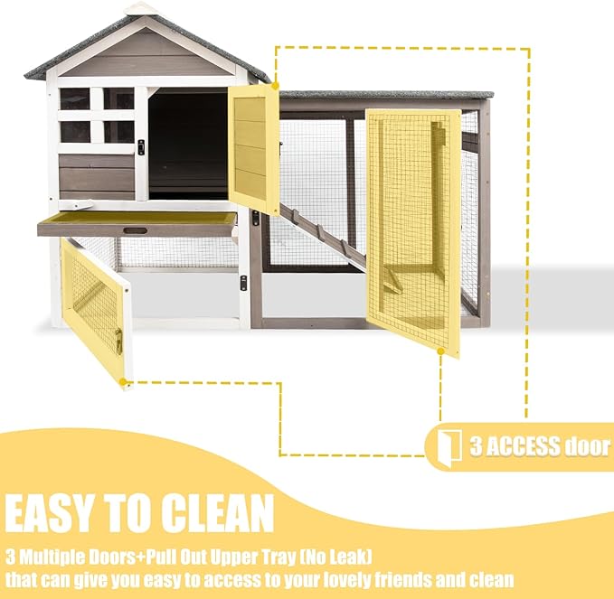 Ketive Rabbit Hutch Indoor Bunny Hutch Outdoor Wooden Rabbit Cages Indoor Rabbit Hutch with Pull Out Tray Large Rabbit Hutch Bunny Hutch Waterproof Asphalt Roof Guinea Pig Cages Pet House