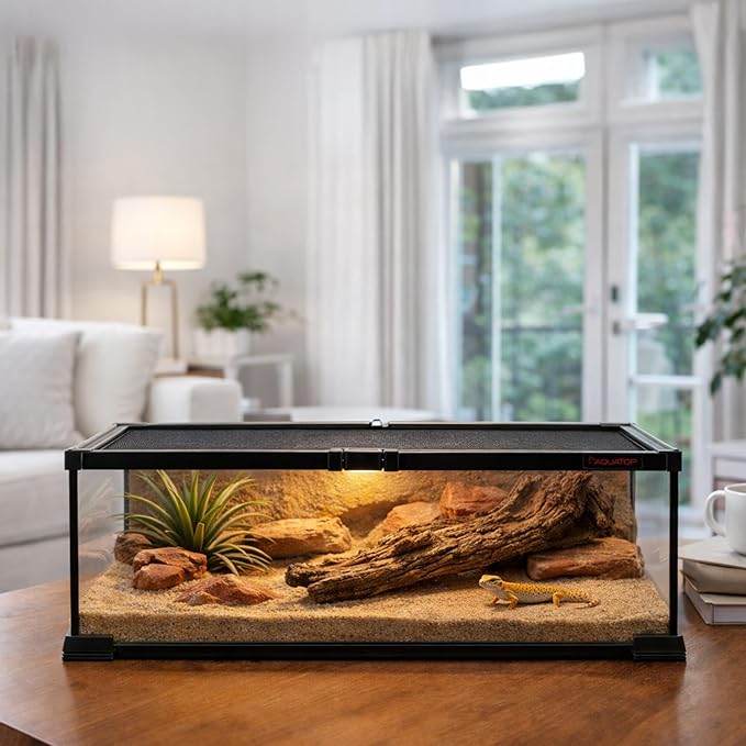 Aquatop 5.7 Gal Stackable Small Pet Terrarium - Durable Clear Glass Tank with Removable Ventilated Mesh Top for Reptiles, Arachnids, and Amphibians, RT-5.7