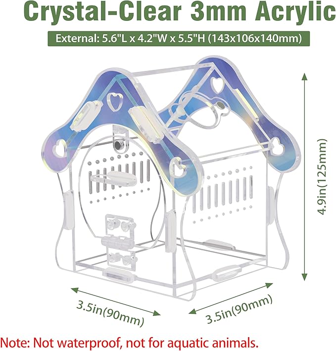 Mushroom Jumping Spider Enclosure Kit, 3mm Acrylic Habitat Tank with Magnetic Feeding Door & Lock, No-Tool Assembly for Jumping Spiders, Mantis, Small Tarantulas