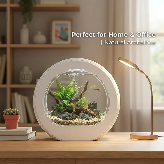 1.5 Gallon Fish Tank Kit with 7-Color LED & Quiet Filter, HD Glass Desktop Aquarium Starter Kits for Betta, Self-Cleaning Small Fish Tank for Home Office, Ideal for Kids & Beginners