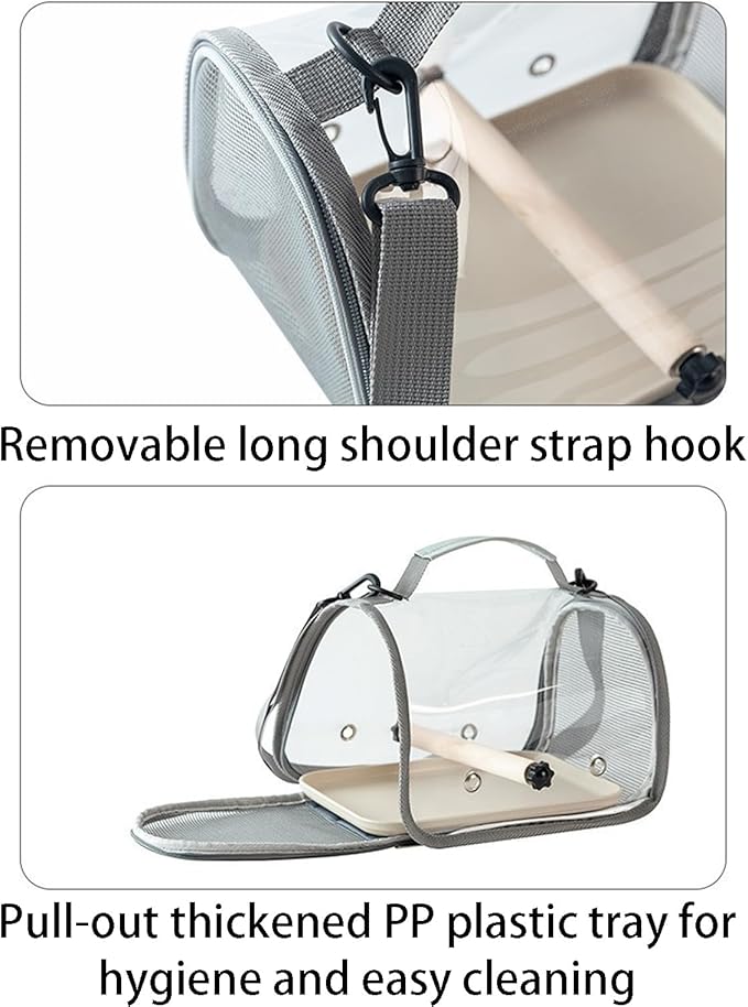 Bird Carrier Backpack Bird Bag Panoramic View Breathable Foldable with Perch Removable Tray for Peony Little Sun Tiger Skin Monk (White)