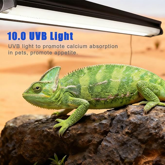 KINGYEENUO T8 UVB Reptile Light Fixture HO UVB Bulb Lighting Combo Kit, 10.0 UVB Light for Reptiles Terrarium Hood, 15W Reptile Light Bar UVA UVB Desert Lamp for Bearded Dragon Turtle Tank, 18Inch