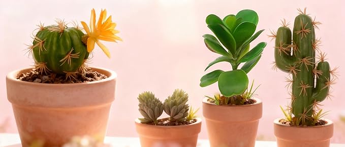 Fake Reptile Plants, Desert Reptile Plants Succulent kit, Reptile Terrarium Decorative, 4 Pcs, Faux Cactus Plants for Bearded Dragon Tank Decor, Cactus Terrarium Decor