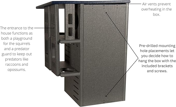 JCS Wildlife Ultimate Wooden Squirrel House, Multi-Tier Squirrel Nesting House with Predator Guards, Weather-Resistant Recycled Poly Lumber, Easy-Clean Tree House for Outside, Blue & Gray